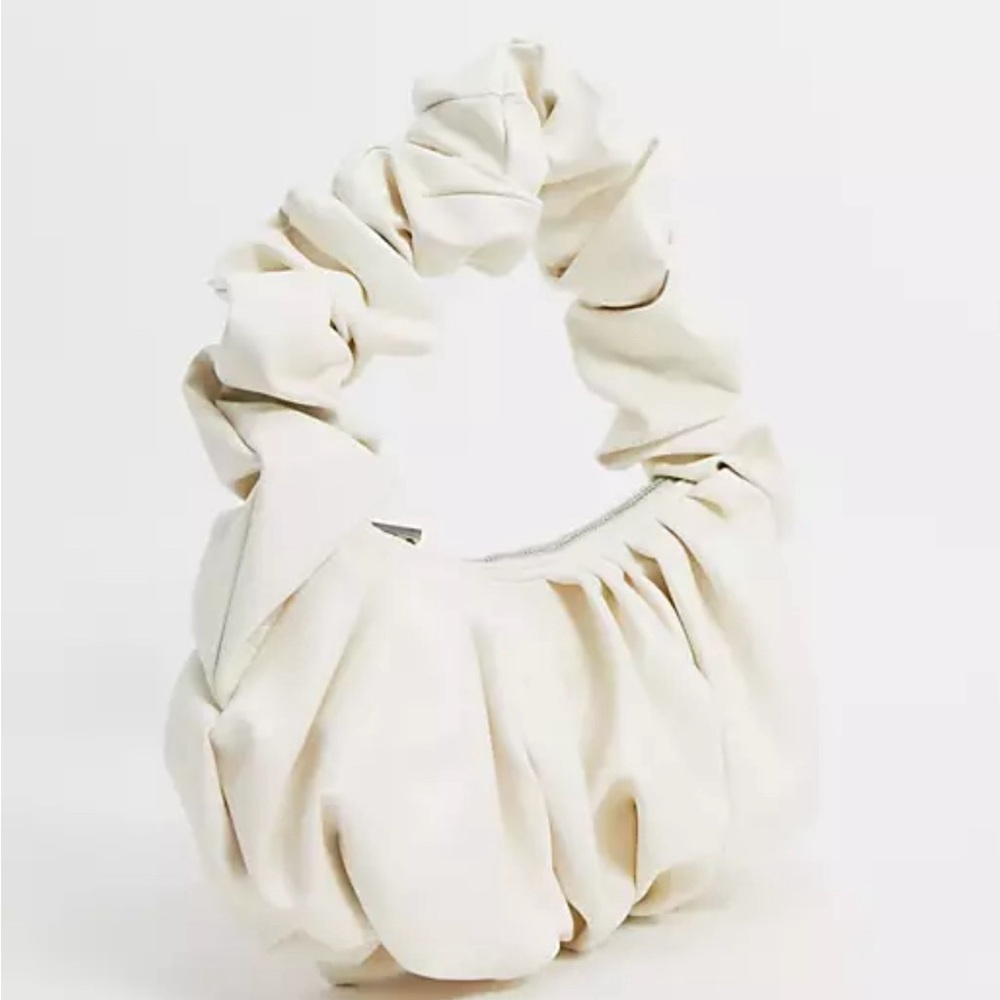 super ruched grab clutch bag in off white